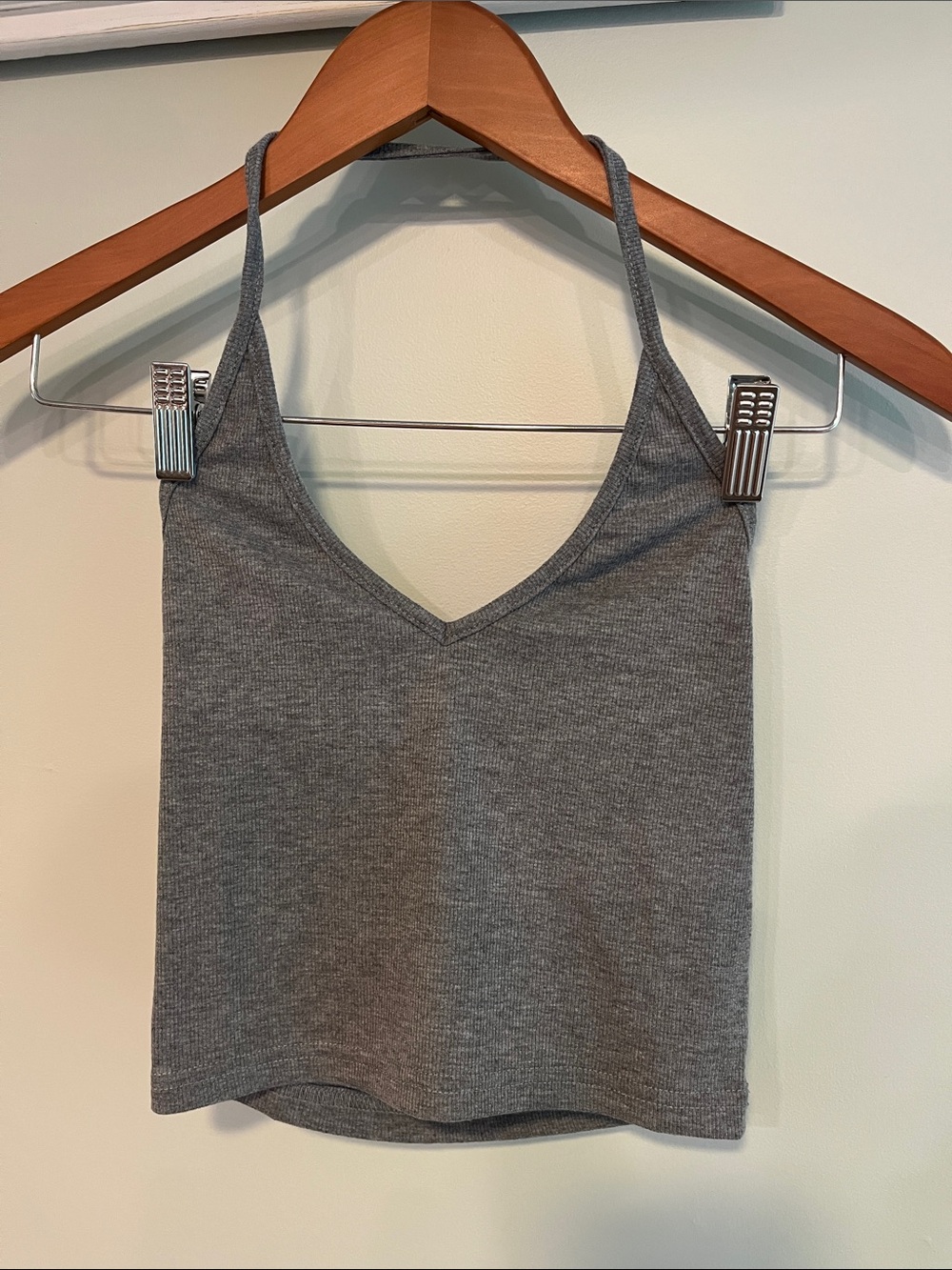 Women's Gray Ribbed V-Neck Tank Top cropped Cider Size XXS